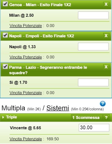 schedina pronta serie a