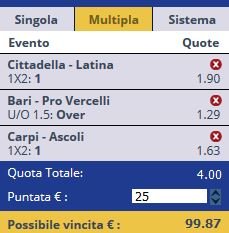 scommesse pronte Serie b 2016-10-29