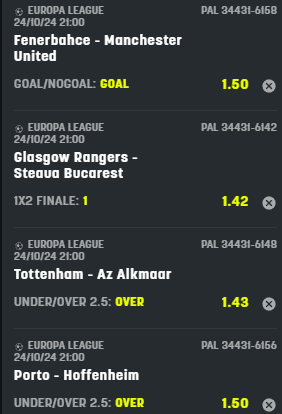 scommesse pronte Europa League 2024-10-24