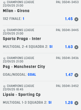 scommesse pronte Champions League 2025-01-21