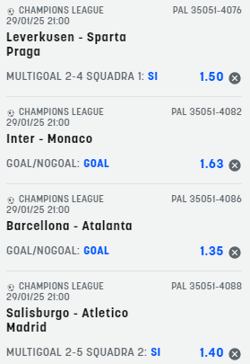 scommesse pronte Champions League 2025-01-28