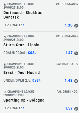 scommesse pronte Champions League 2025-01-28