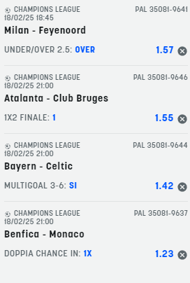 scommesse pronte Champions League 2025-02-19