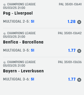 scommesse pronte Champions League 2025-03-05